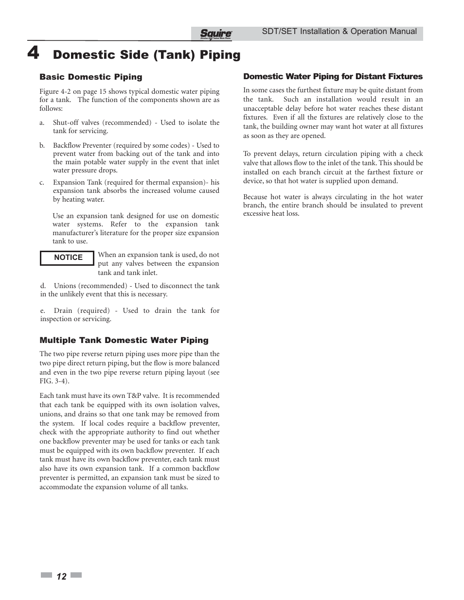 Domestic side (tank) piping | Lochinvar SQUIRE SDT/SET065 - 119 User Manual | Page 12 / 28