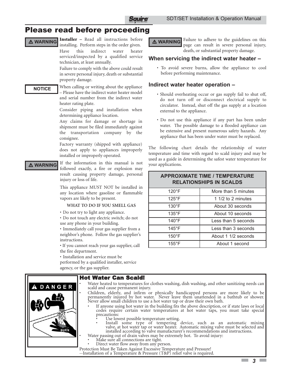 Please read before proceeding | Lochinvar SQUIRE SDT/SET065 - 119 User Manual | Page 3 / 28