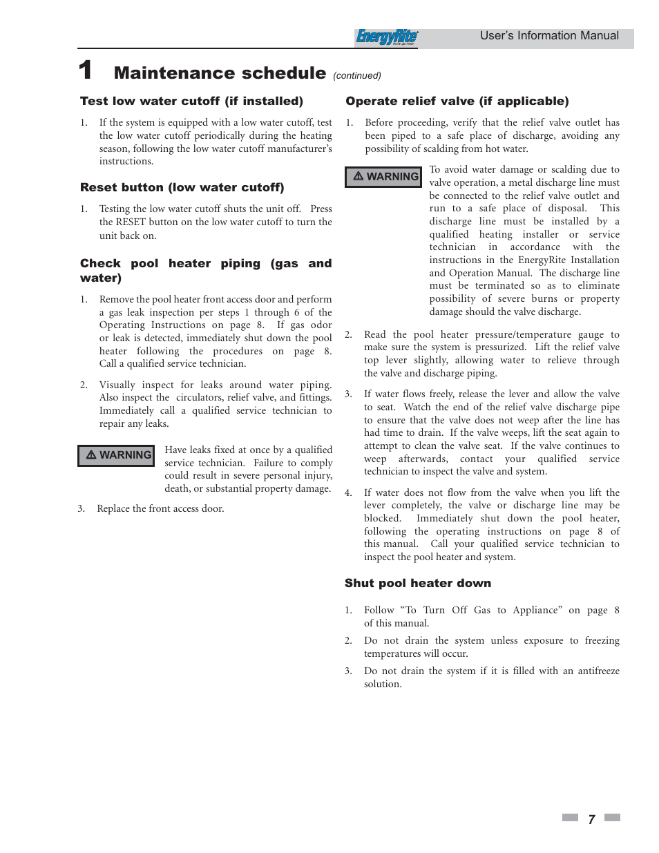Maintenance schedule | Lochinvar EnergyRite ER202 User Manual | Page 7 / 12