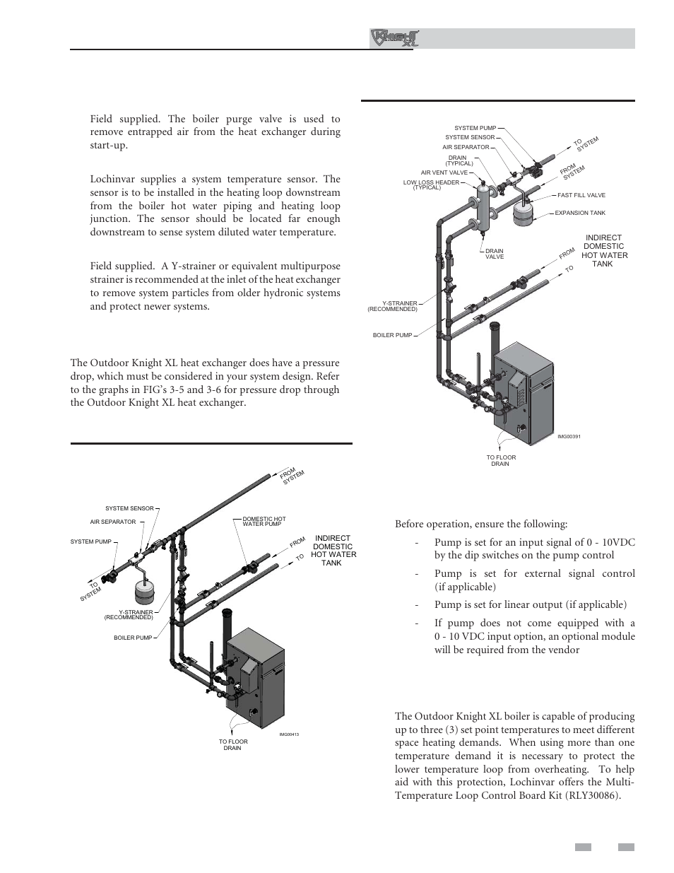 Hydronic piping, Near boiler piping connections, Circulator sizing | Variable speed pump option | Lochinvar Kight XL 400-801 User Manual | Page 17 / 56