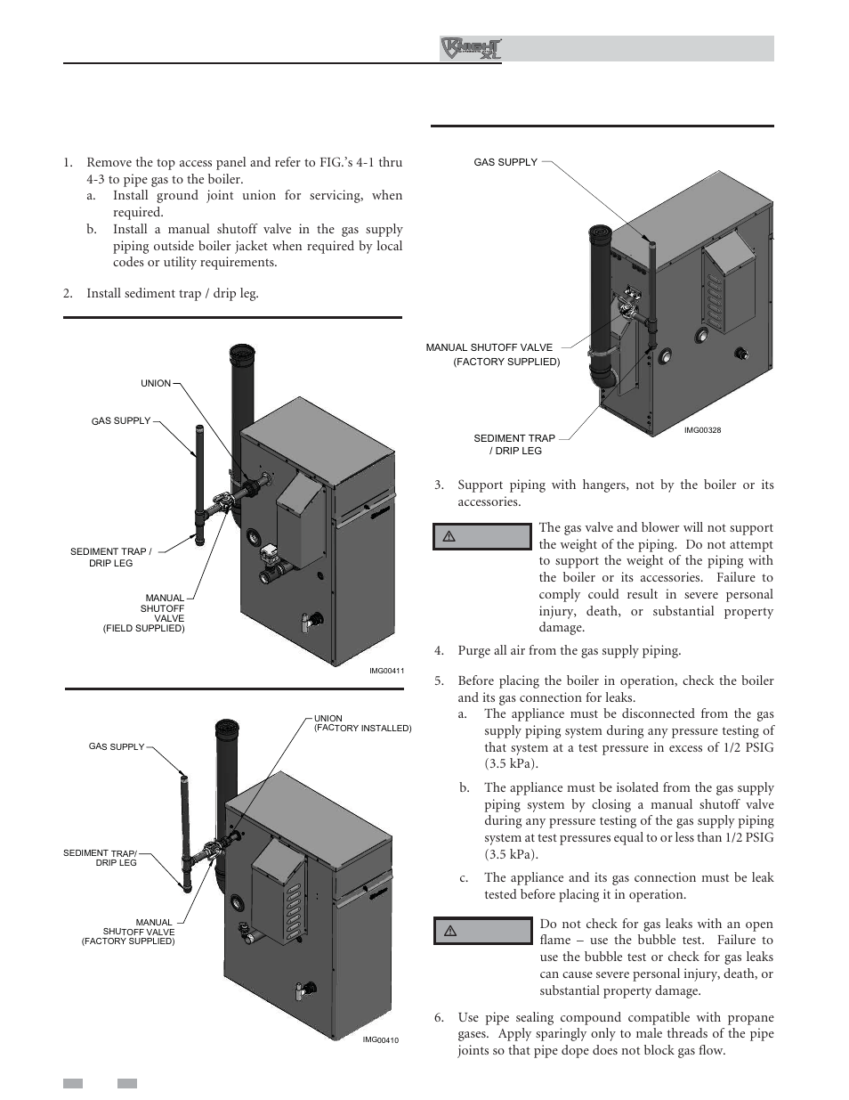 Gas connections, Connecting gas supply piping | Lochinvar Kight XL 400-801 User Manual | Page 24 / 56