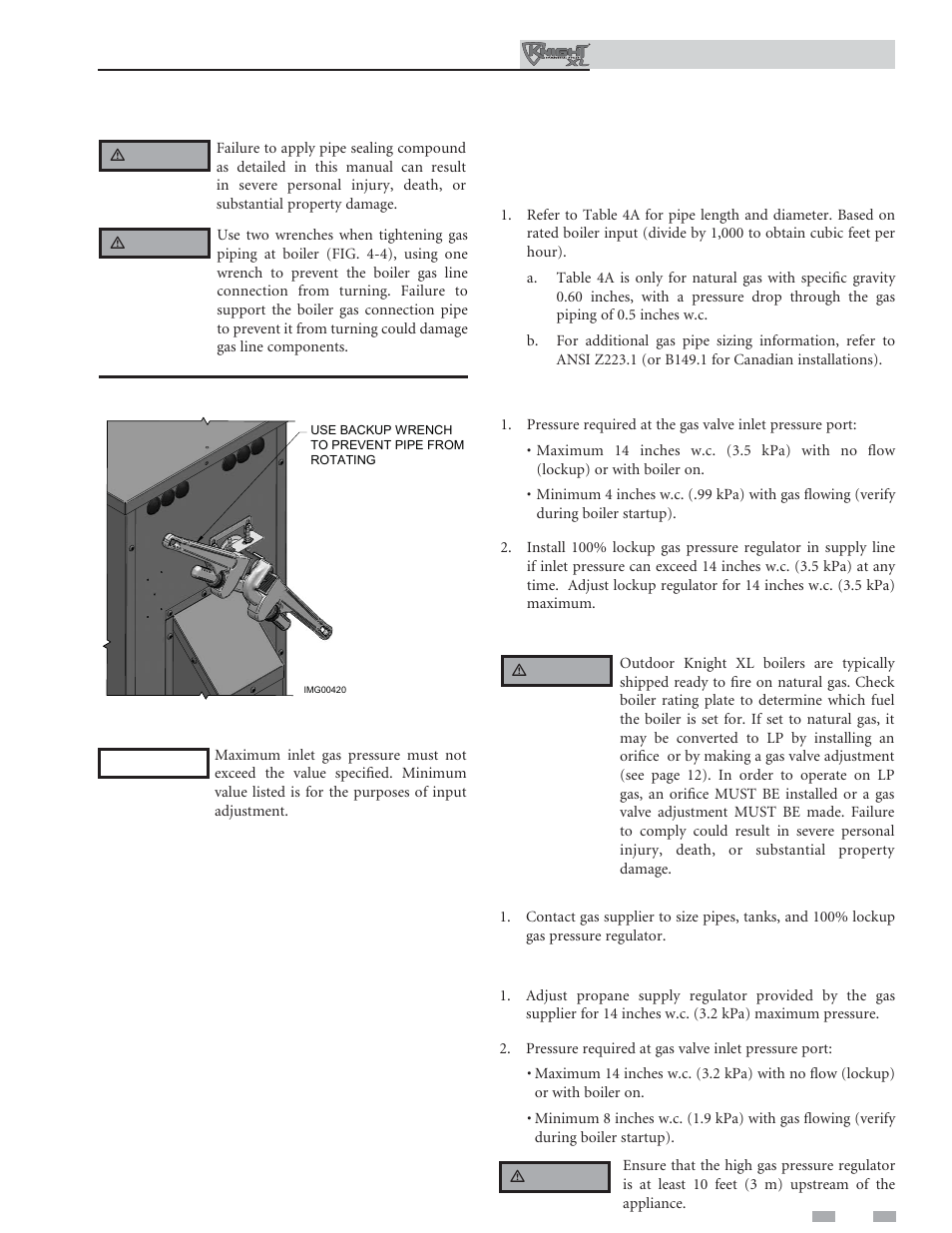 Gas connections, Natural gas, Propane gas | Lochinvar Kight XL 400-801 User Manual | Page 25 / 56
