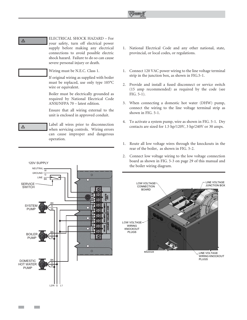 Field wiring, Installation must comply with, Line voltage connections | Low voltage connections | Lochinvar Kight XL 400-801 User Manual | Page 28 / 56