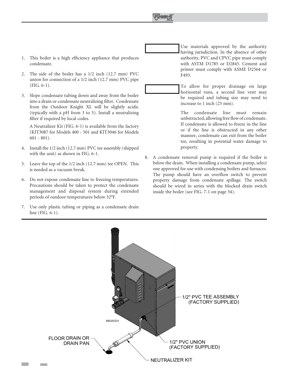 Condensate disposal, Condensate drain | Lochinvar Kight XL 400-801 User Manual | Page 32 / 56