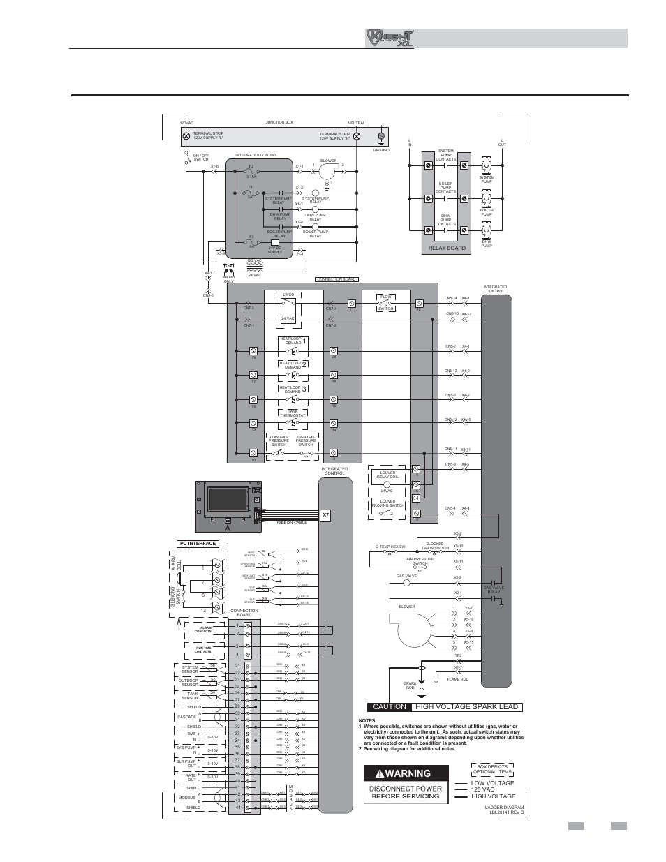 Diagrams, Figure 10-2 ladder diagram, Continued) | Manual, Outdoor knight xl installation & operation, Caution high voltage spark lead | Lochinvar Kight XL 400-801 User Manual | Page 55 / 56