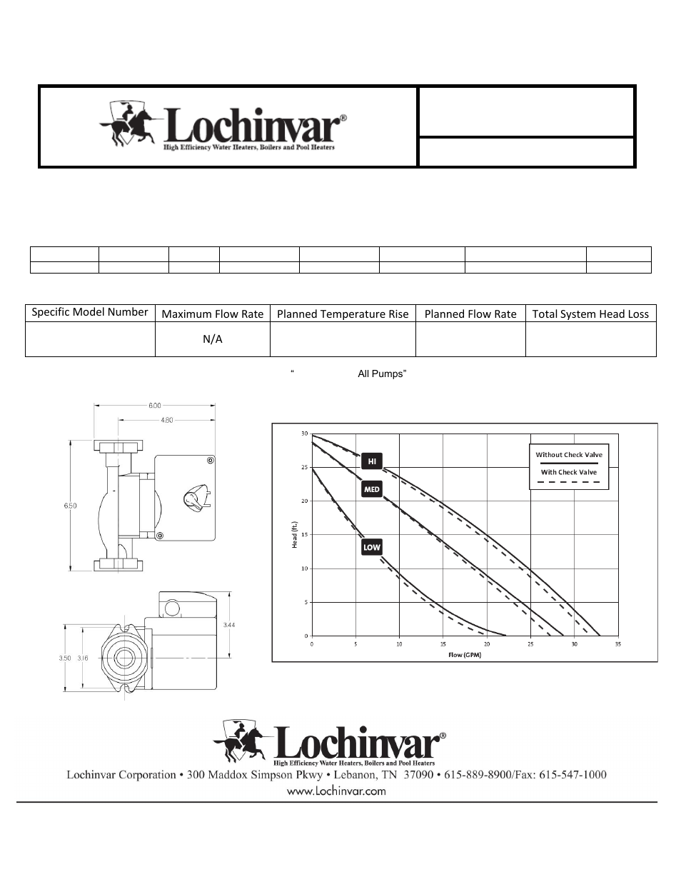Pump, Pump recommendation for knight 286 boiler | Lochinvar 051-211 User Manual | Page 2 / 2