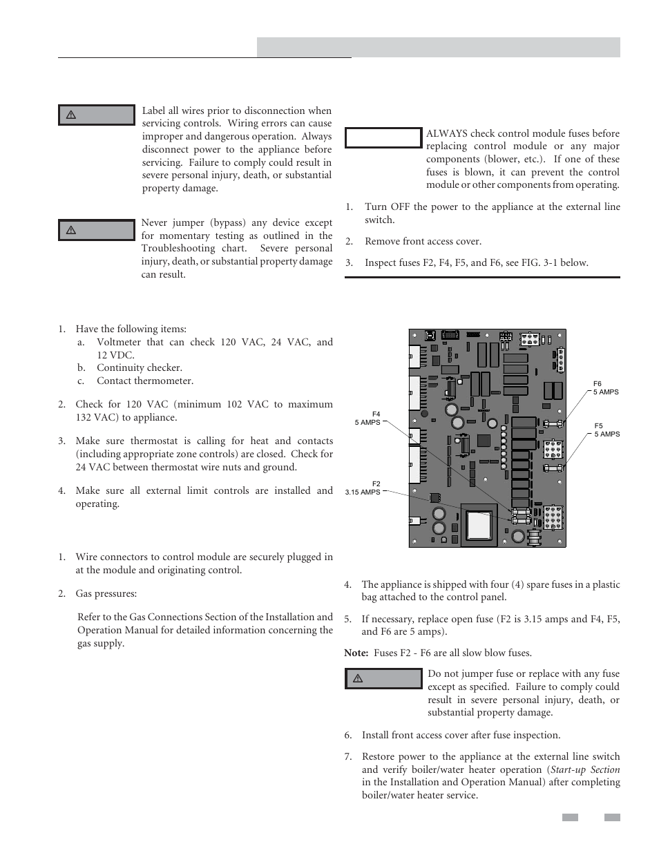 Troubleshooting, Before troubleshooting, Check the following | Check control module fuses | Lochinvar Copper-fin II/IIE Boiler and Water Heater 2072 User Manual | Page 33 / 44