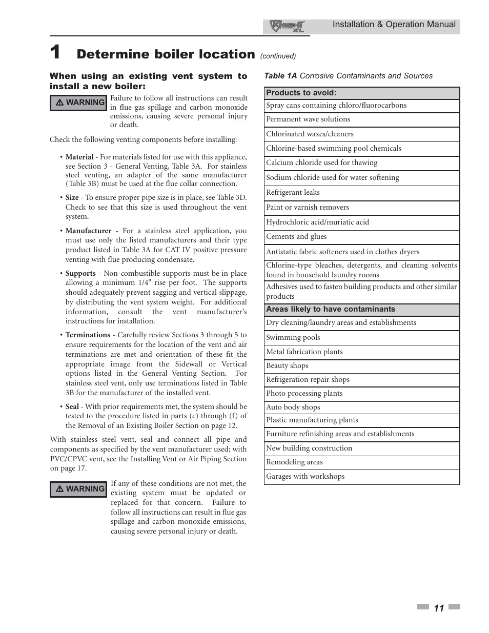 Determine boiler location | Lochinvar KNIGHT 399 - 800 User Manual | Page 11 / 76