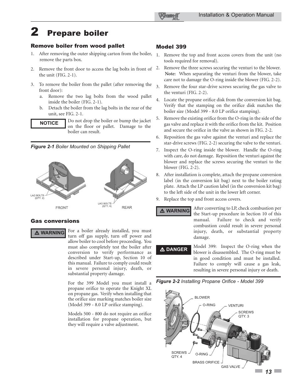 Prepare boiler | Lochinvar KNIGHT 399 - 800 User Manual | Page 13 / 76