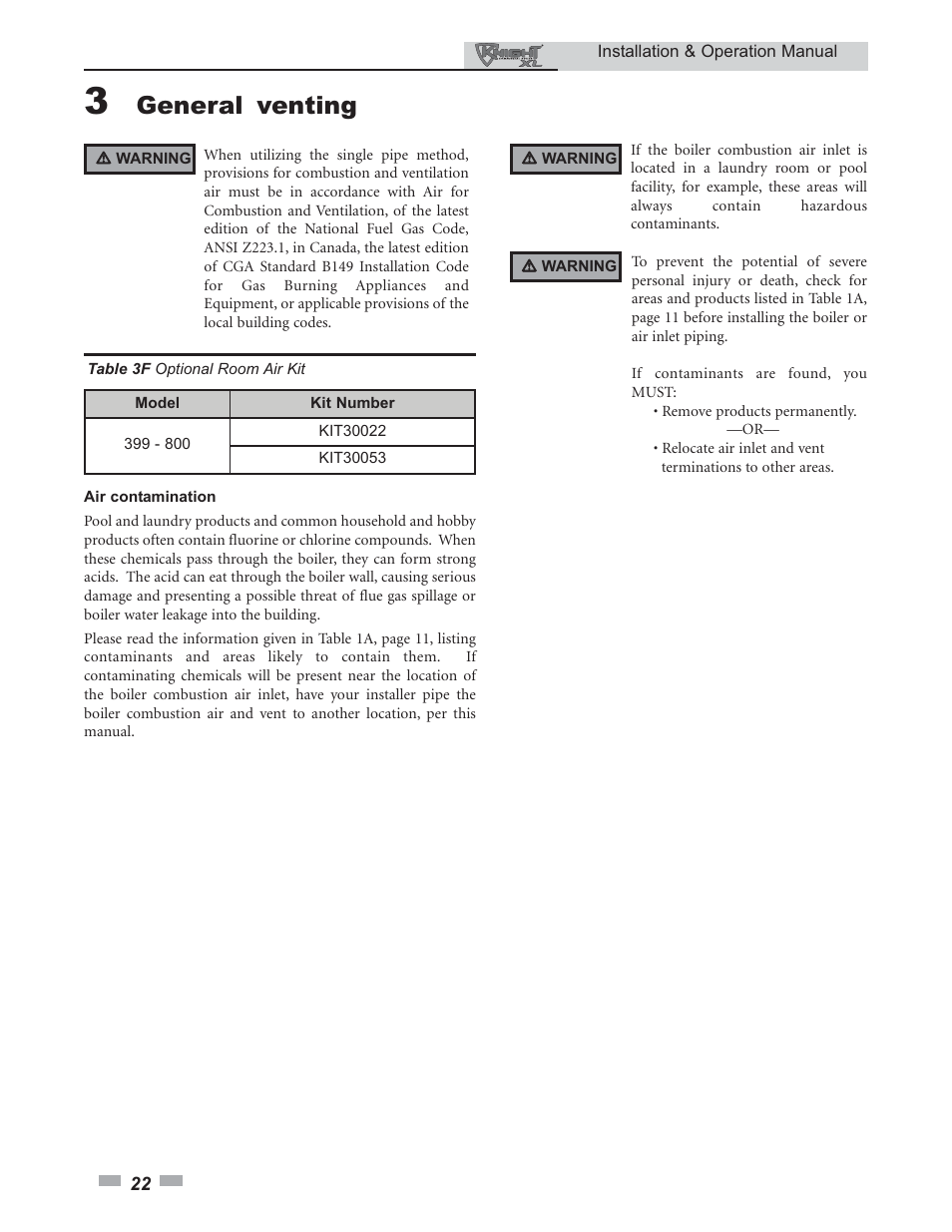 General venting | Lochinvar KNIGHT 399 - 800 User Manual | Page 22 / 76