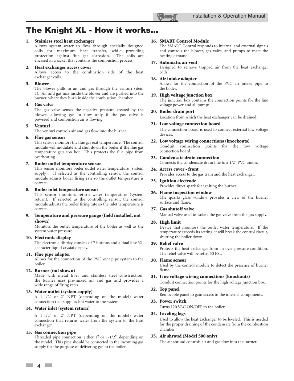 The knight xl - how it works | Lochinvar KNIGHT 399 - 800 User Manual | Page 4 / 76