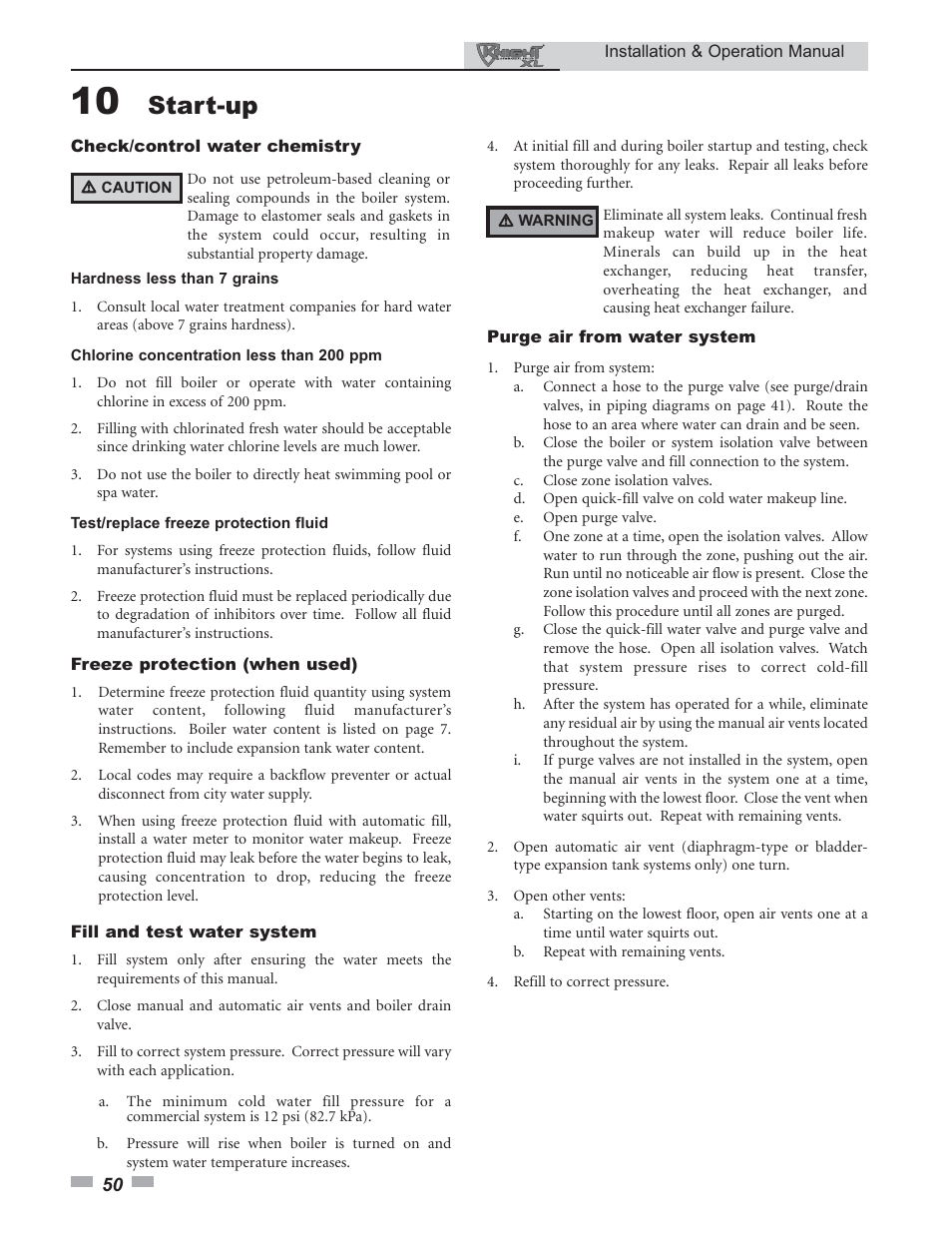 Start-up | Lochinvar KNIGHT 399 - 800 User Manual | Page 50 / 76