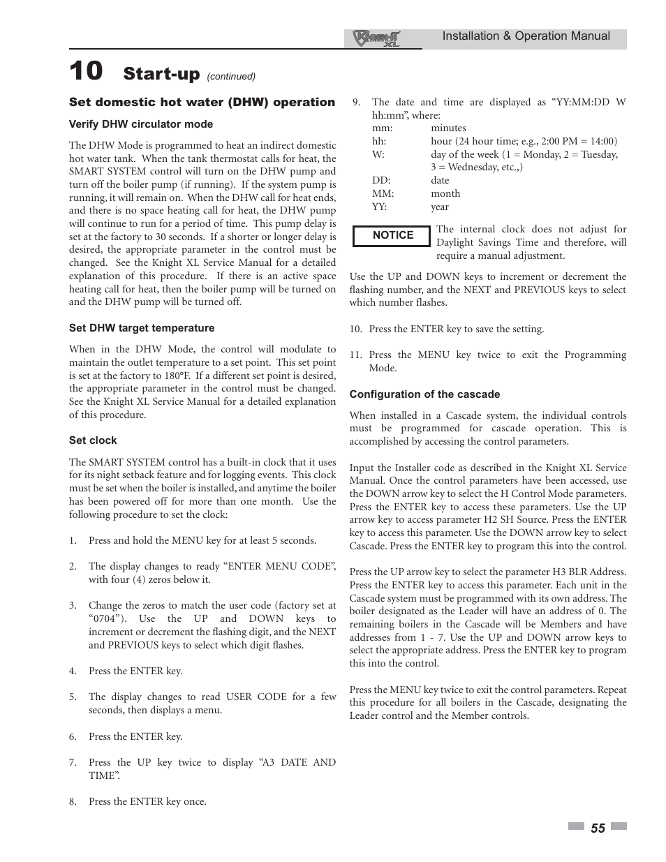 Start-up | Lochinvar KNIGHT 399 - 800 User Manual | Page 55 / 76