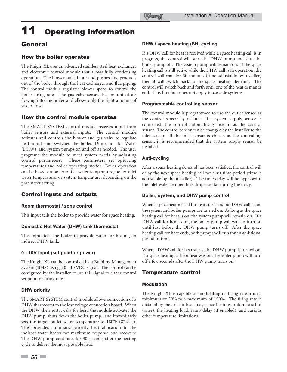 Operating information | Lochinvar KNIGHT 399 - 800 User Manual | Page 56 / 76