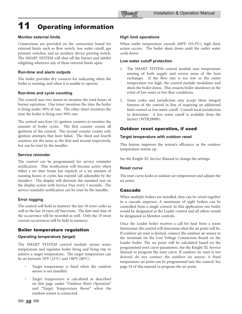 Operating information | Lochinvar KNIGHT 399 - 800 User Manual | Page 58 / 76