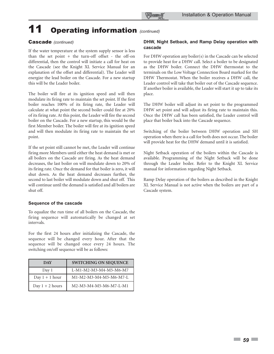 Operating information | Lochinvar KNIGHT 399 - 800 User Manual | Page 59 / 76