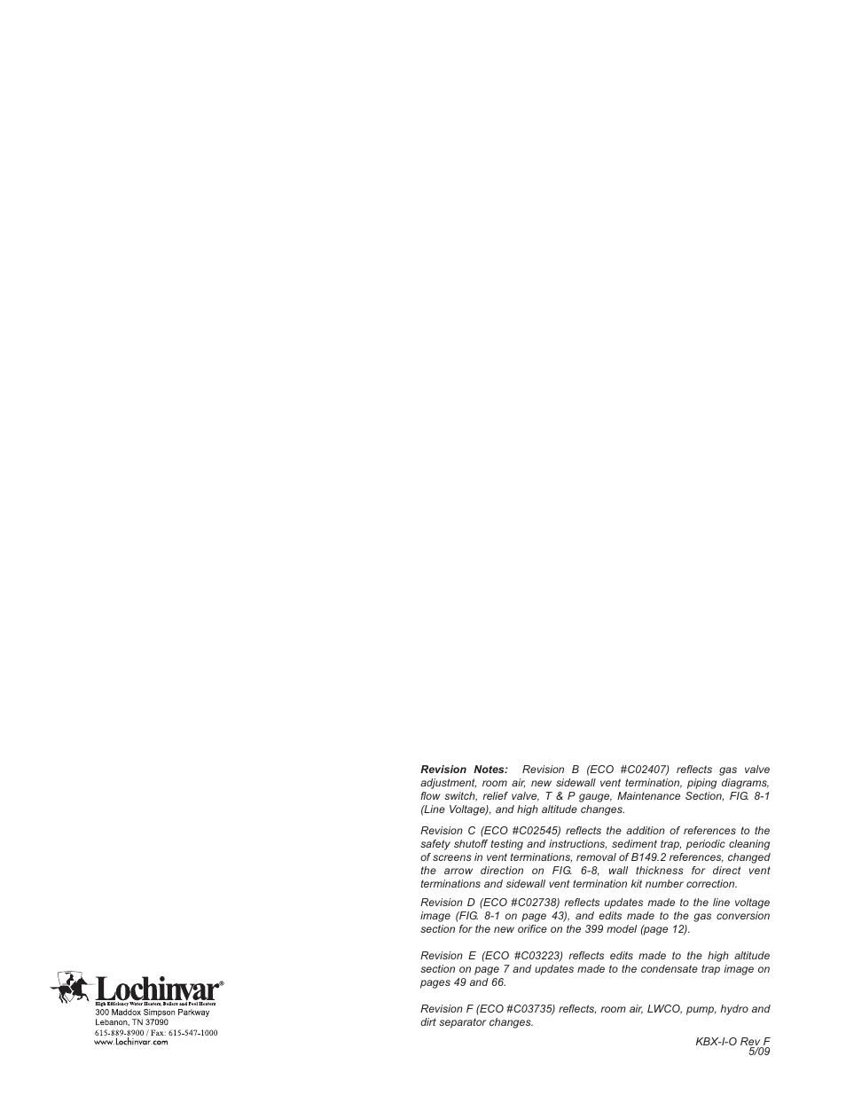 Lochinvar KNIGHT 399 - 800 User Manual | Page 76 / 76