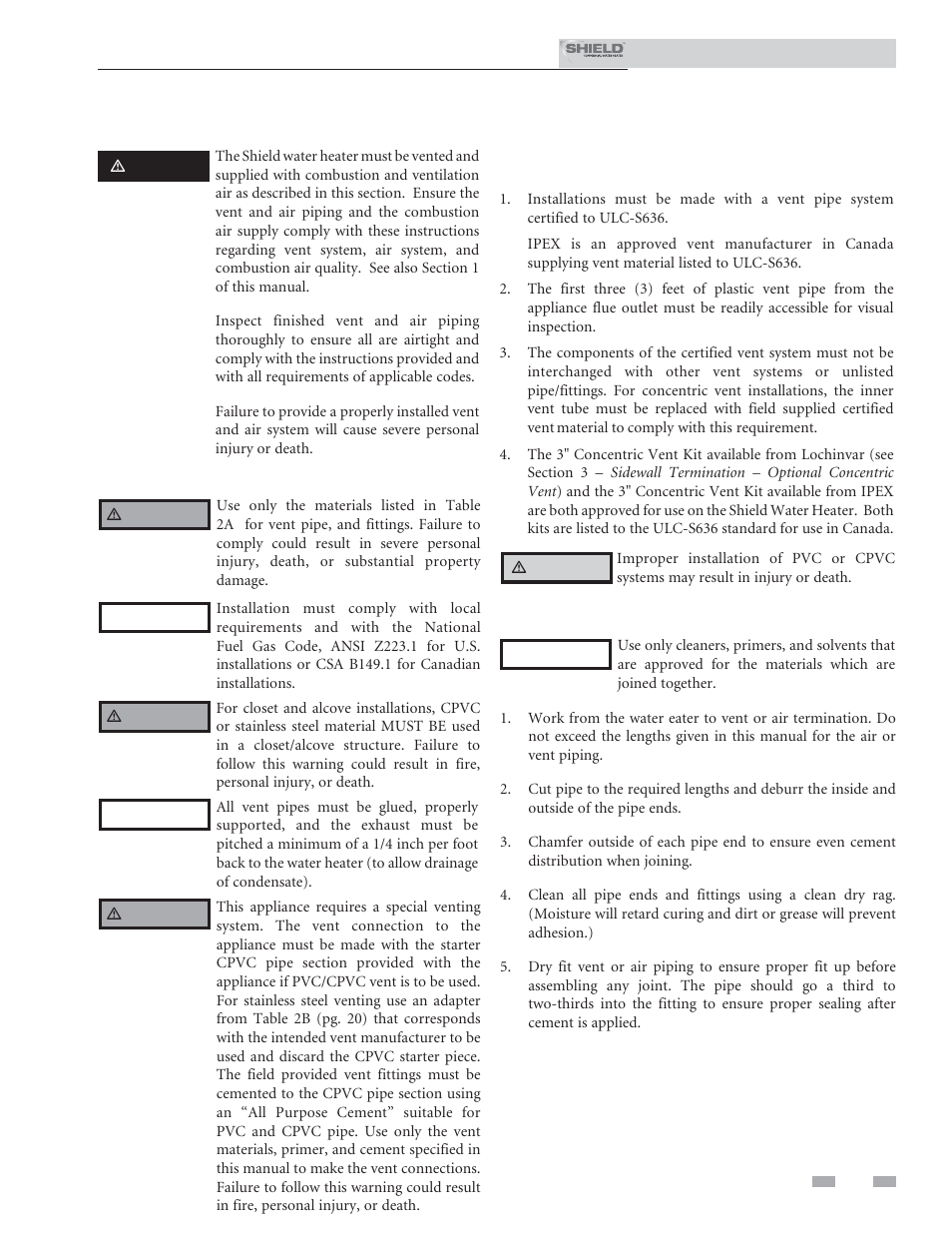 General, Venting, Venting and combustion air | Lochinvar Shield SNR150-100 User Manual | Page 17 / 76