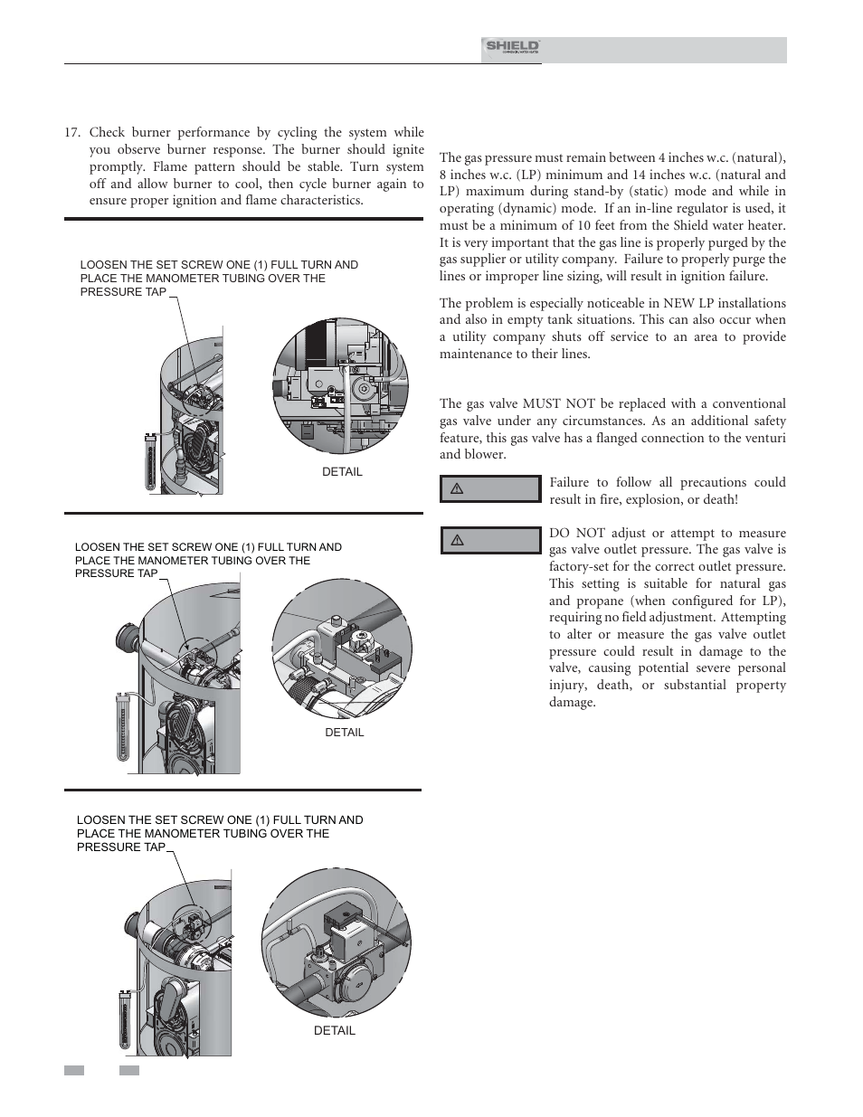 Gas connections | Lochinvar Shield SNR150-100 User Manual | Page 42 / 76