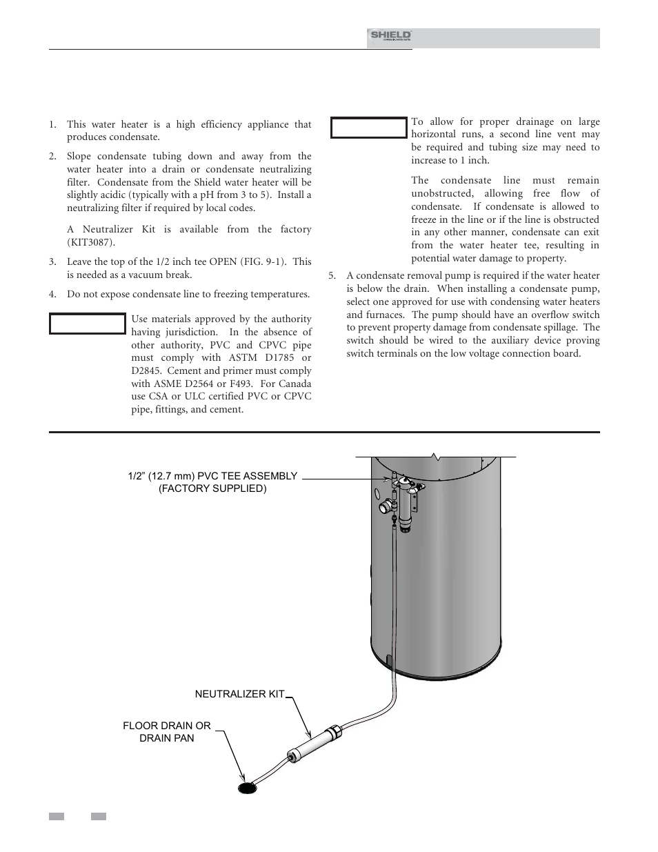 Condensate disposal, Condensate drain | Lochinvar Shield SNR150-100 User Manual | Page 46 / 76