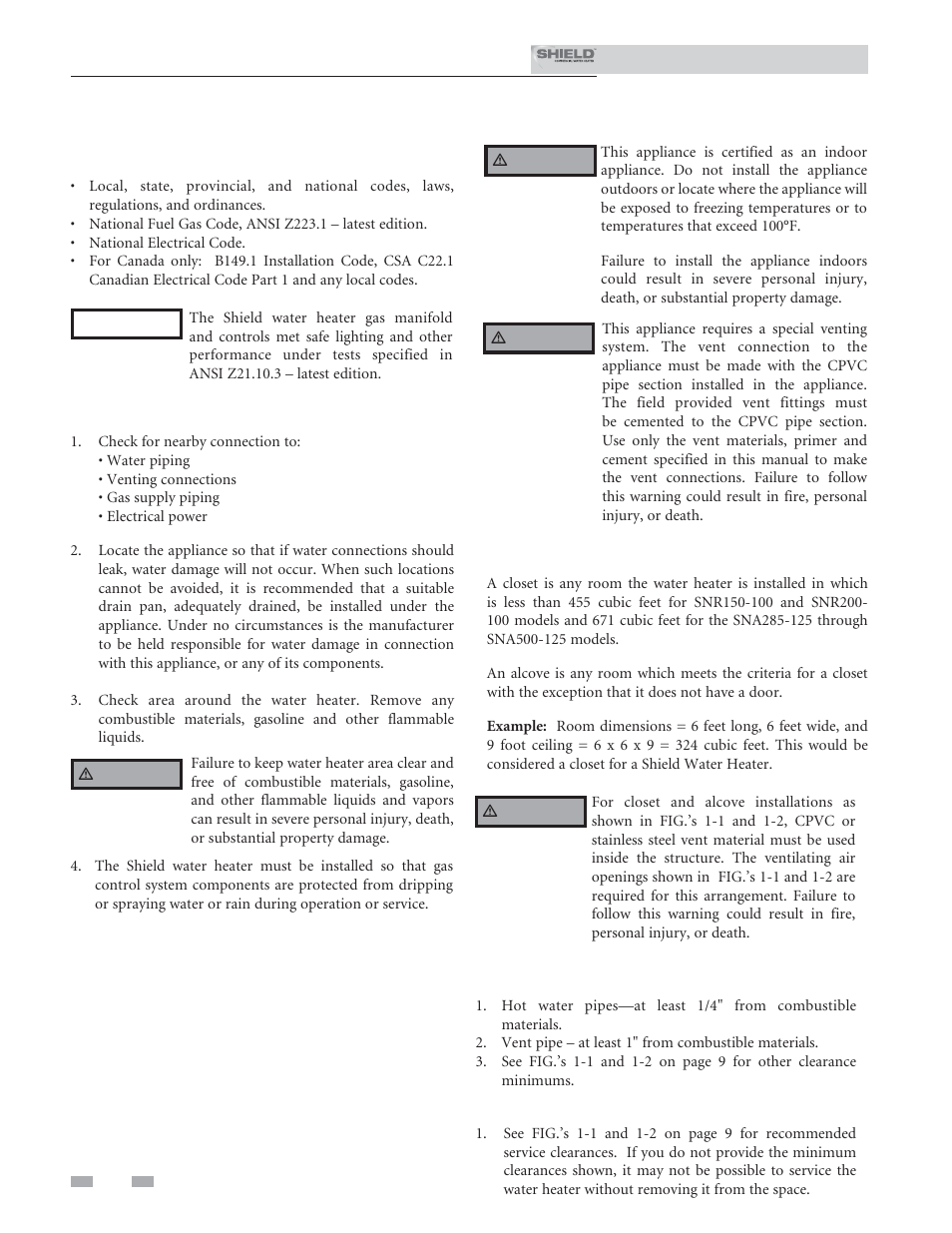 Determine water heater location | Lochinvar Shield SNR150-100 User Manual | Page 8 / 76