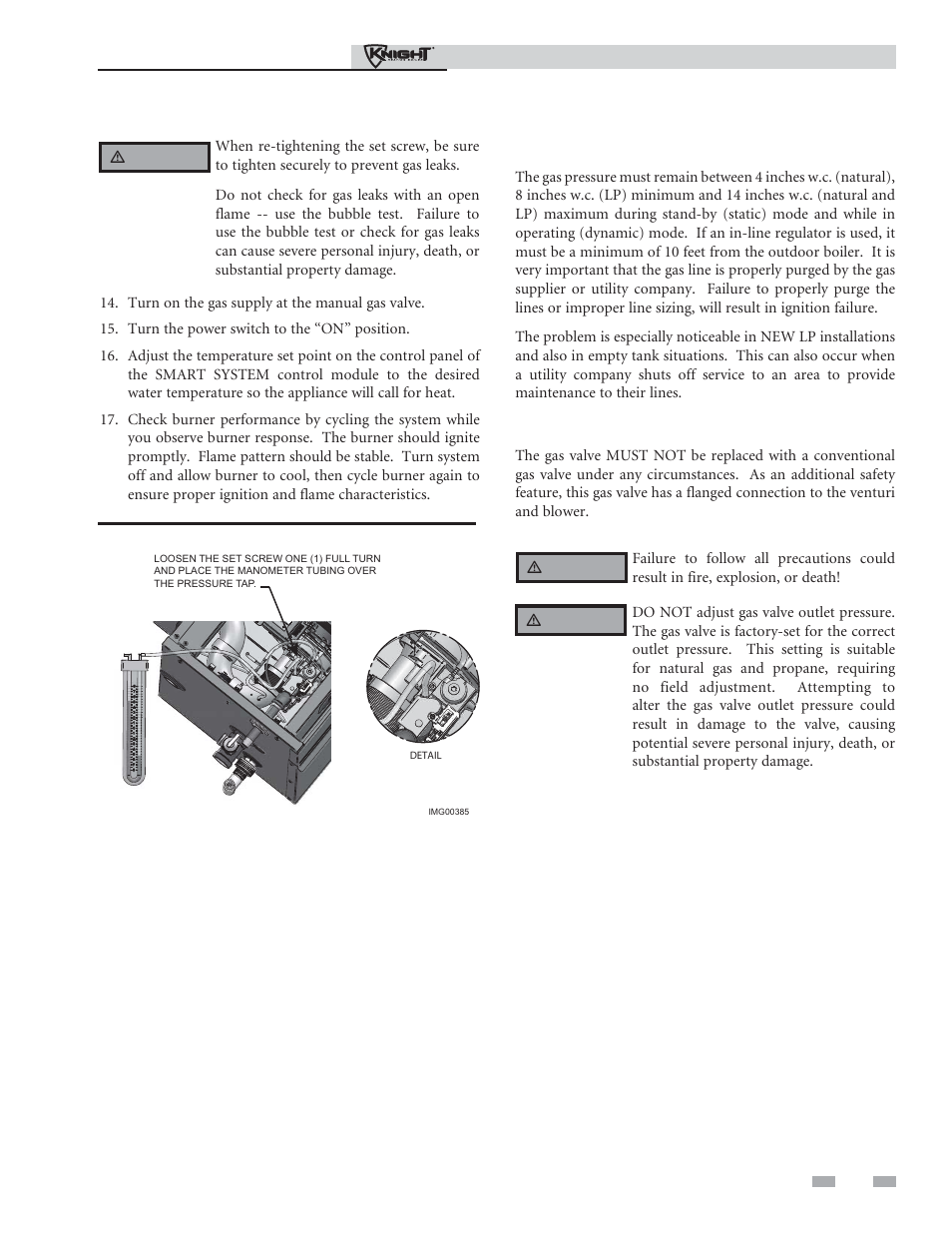 Gas connections | Lochinvar Outdoor Knight Boiler 151-286 User Manual | Page 27 / 56