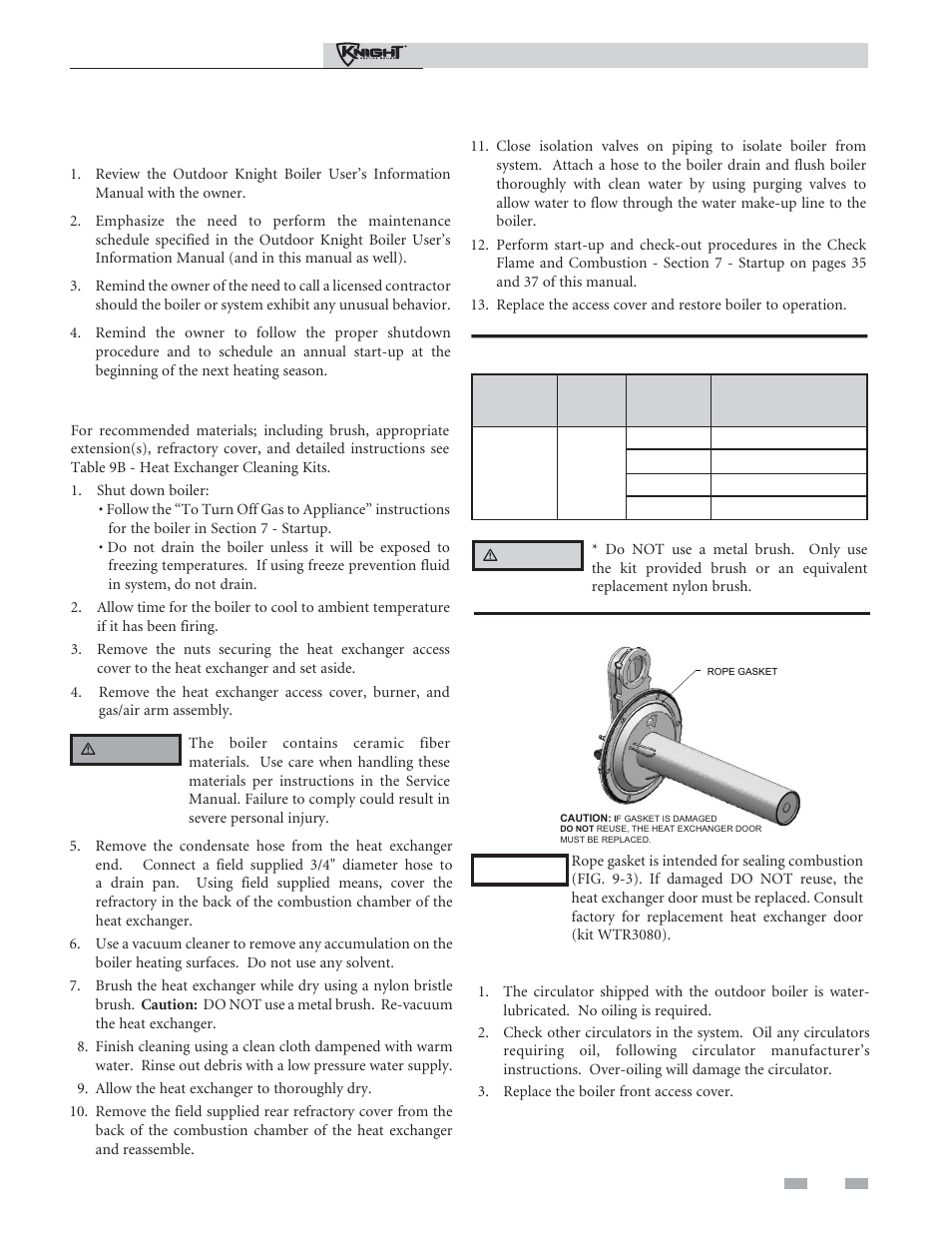 Maintenance, Review with owner, Oiled bearing circulators | Cleaning boiler heat exchanger | Lochinvar Outdoor Knight Boiler 151-286 User Manual | Page 53 / 56