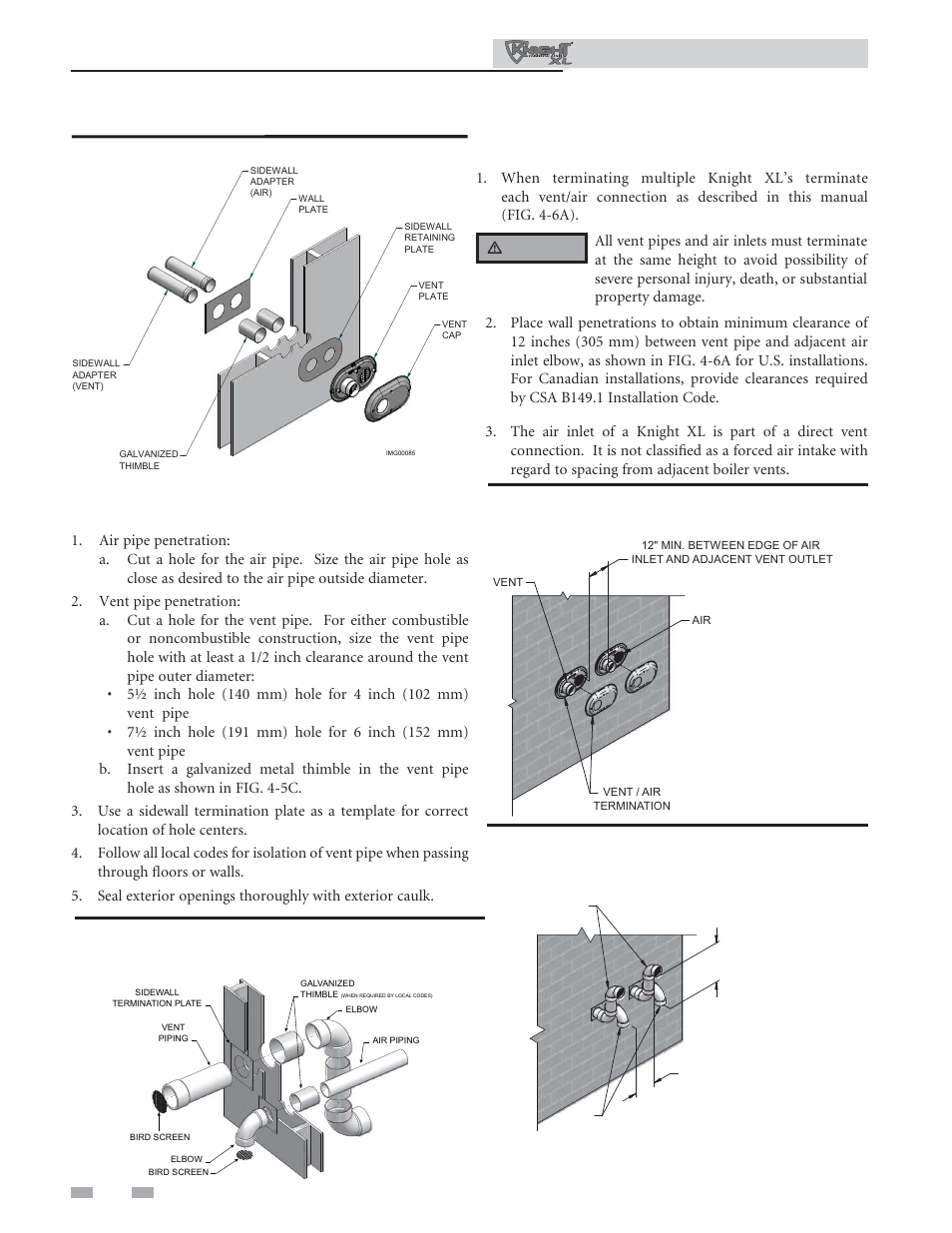 Sidewall direct venting, Multiple vent/air terminations, Installation & operation manual | Lochinvar Commercial Soiler 400-801 User Manual | Page 26 / 80