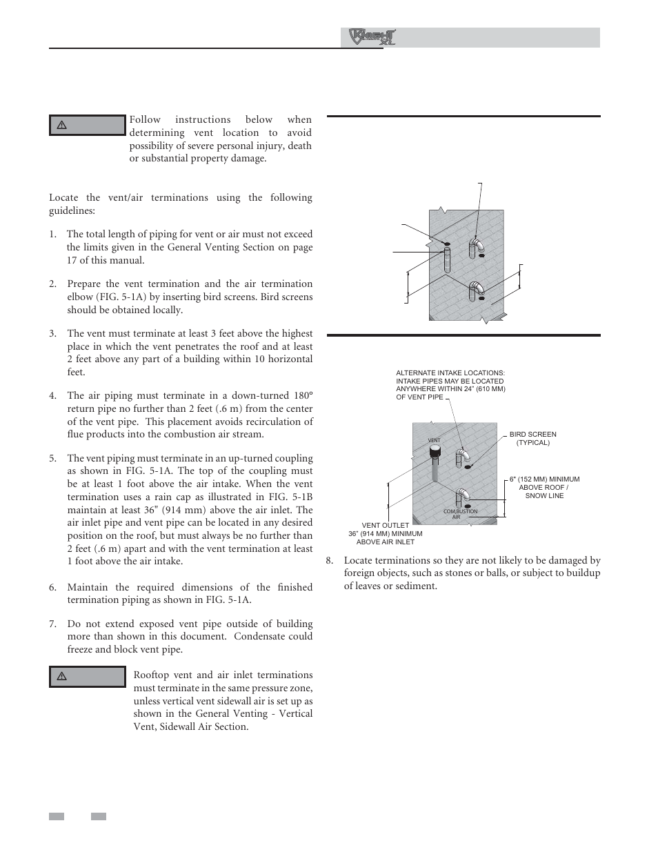 Vertical direct venting, Vent/air termination – vertical, Determine location | Installation & operation manual | Lochinvar Commercial Soiler 400-801 User Manual | Page 30 / 80