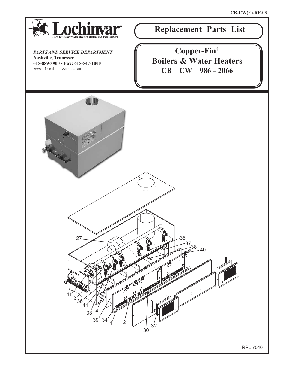 Lochinvar Copper-Fin CB986-2066 User Manual | 4 pages