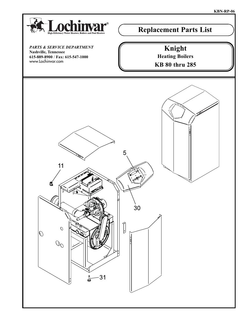 Lochinvar Knight KB 80 thru 285 User Manual | 4 pages
