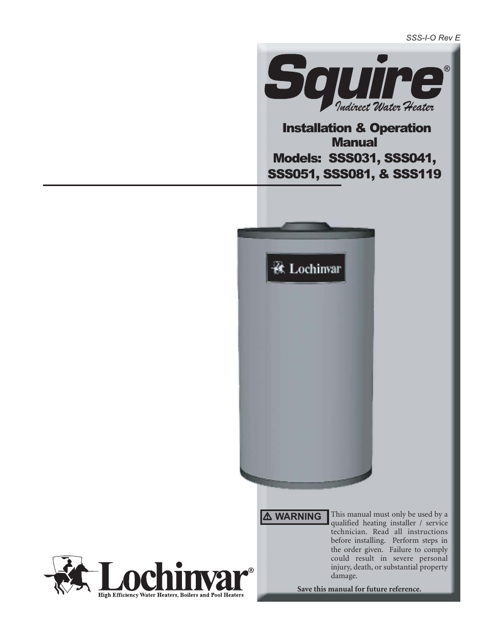 Lochinvar Squire SSS03 User Manual | 20 pages