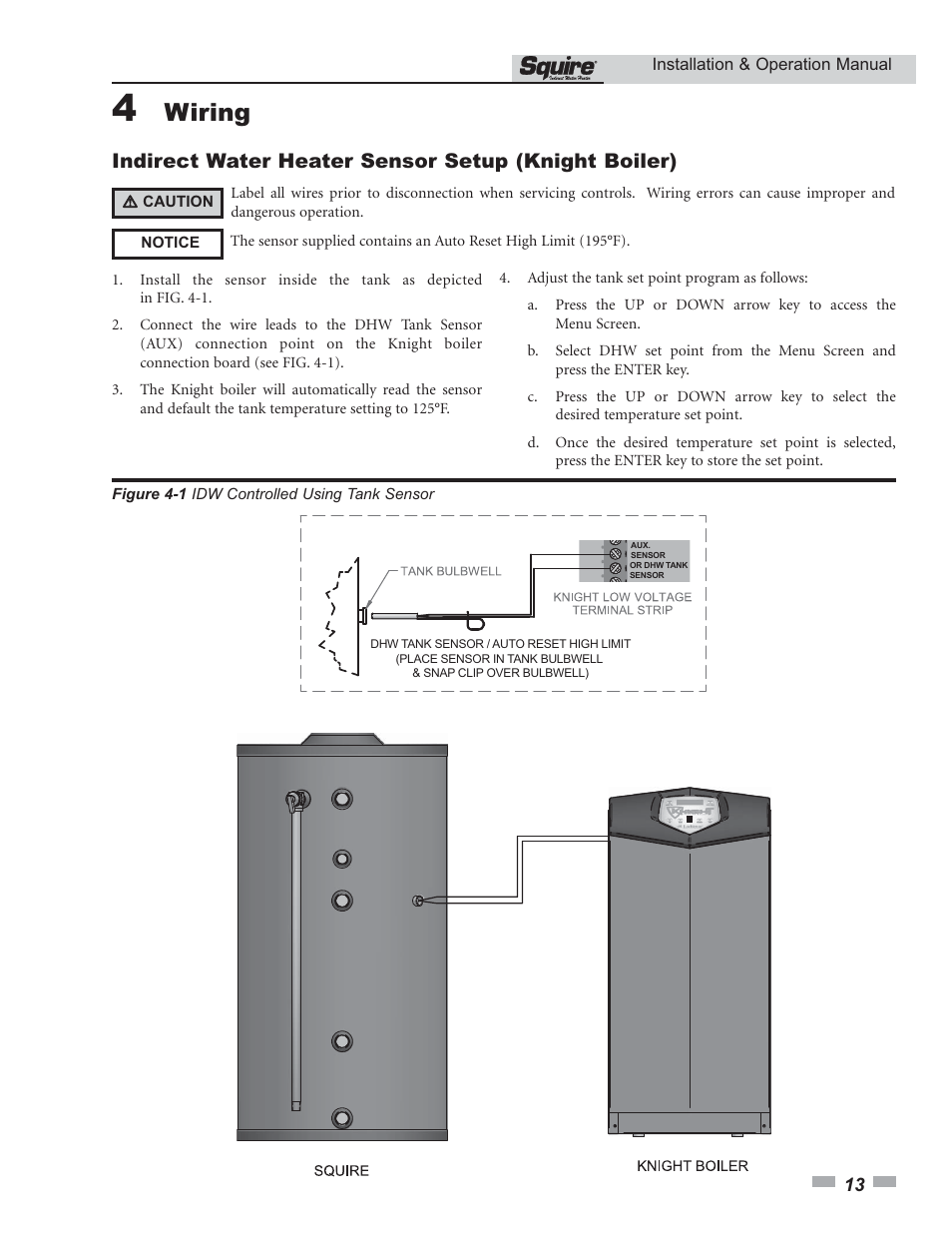 Wiring, Indirect water heater sensor setup (knight boiler) | Lochinvar Squire SSS03 User Manual | Page 13 / 20