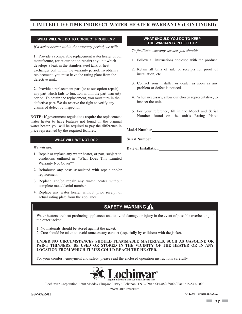 Lochinvar Squire SSS03 User Manual | Page 17 / 20