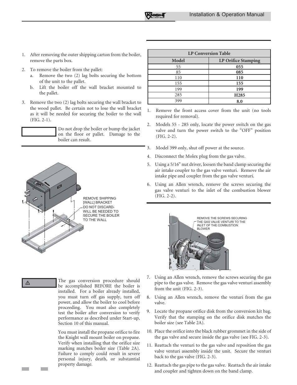 Prepare boiler | Lochinvar Wall Mount Boiler WH 55-399 User Manual | Page 12 / 80