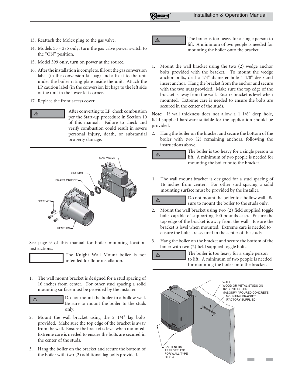Prepare boiler | Lochinvar Wall Mount Boiler WH 55-399 User Manual | Page 13 / 80