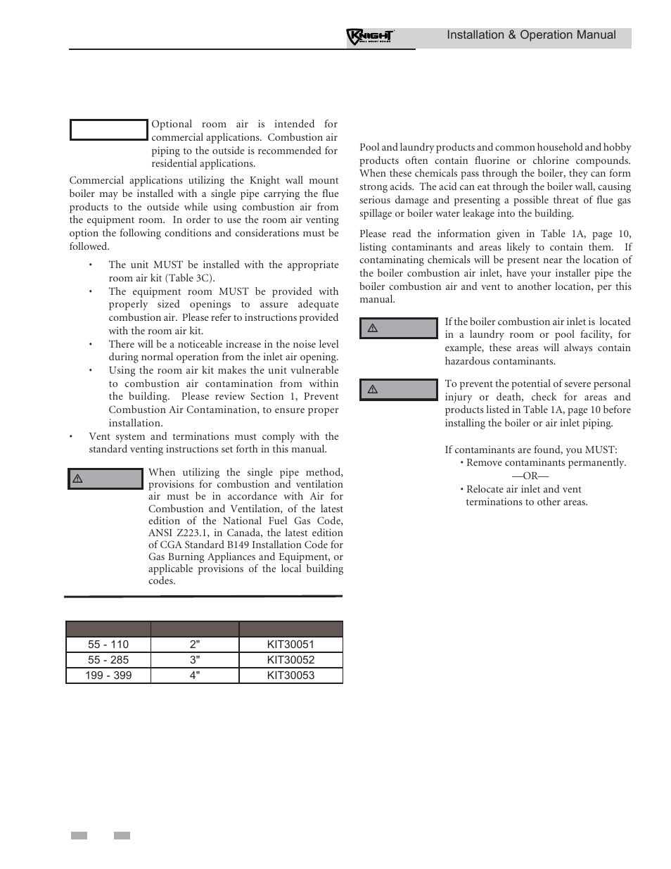 General, Venting, Optional room air | Lochinvar Wall Mount Boiler WH 55-399 User Manual | Page 18 / 80