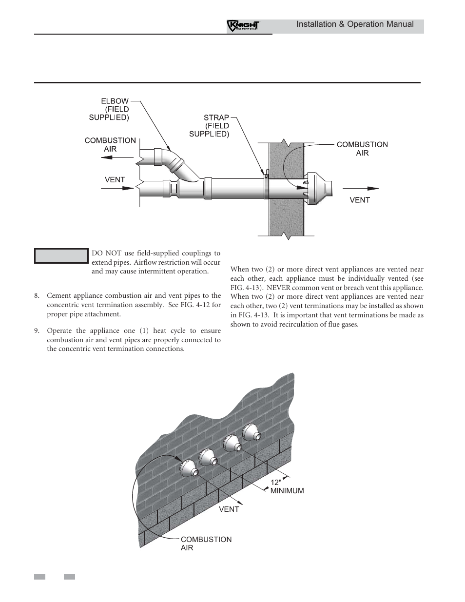Sidewall direct venting | Lochinvar Wall Mount Boiler WH 55-399 User Manual | Page 28 / 80