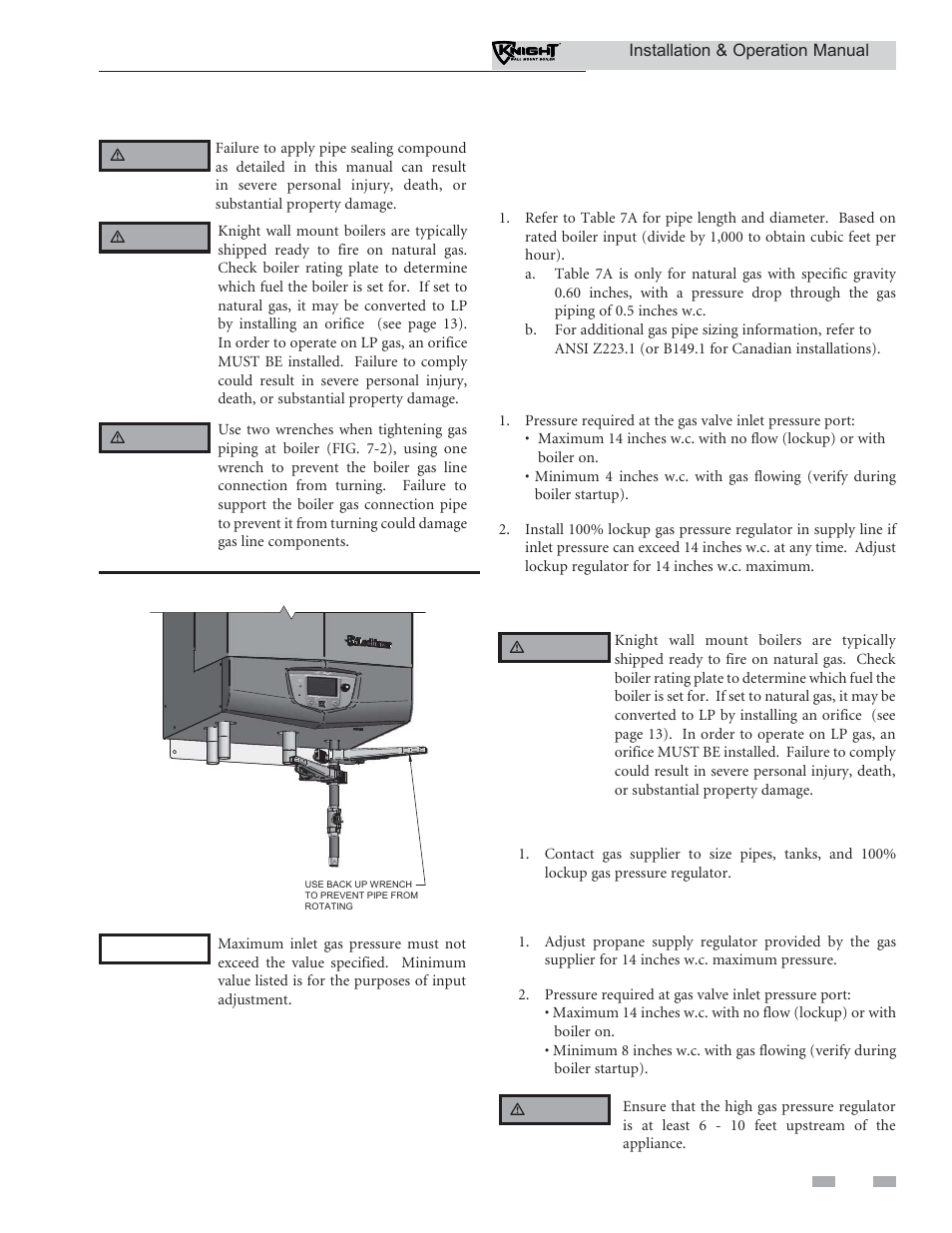 Gas connections, Natural gas, Propane gas | Lochinvar Wall Mount Boiler WH 55-399 User Manual | Page 49 / 80