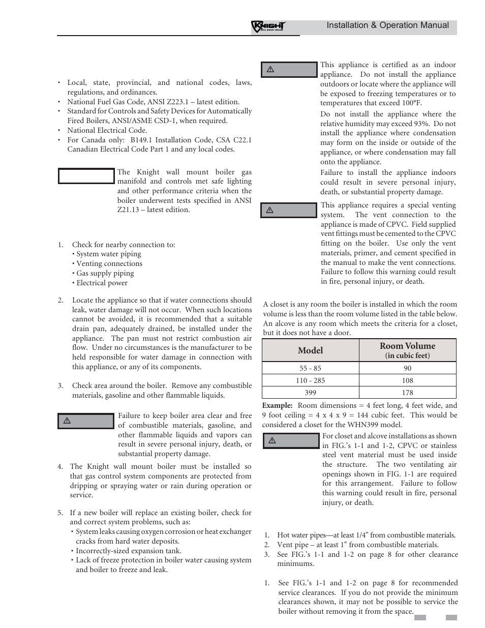 Determine boiler location | Lochinvar Wall Mount Boiler WH 55-399 User Manual | Page 7 / 80