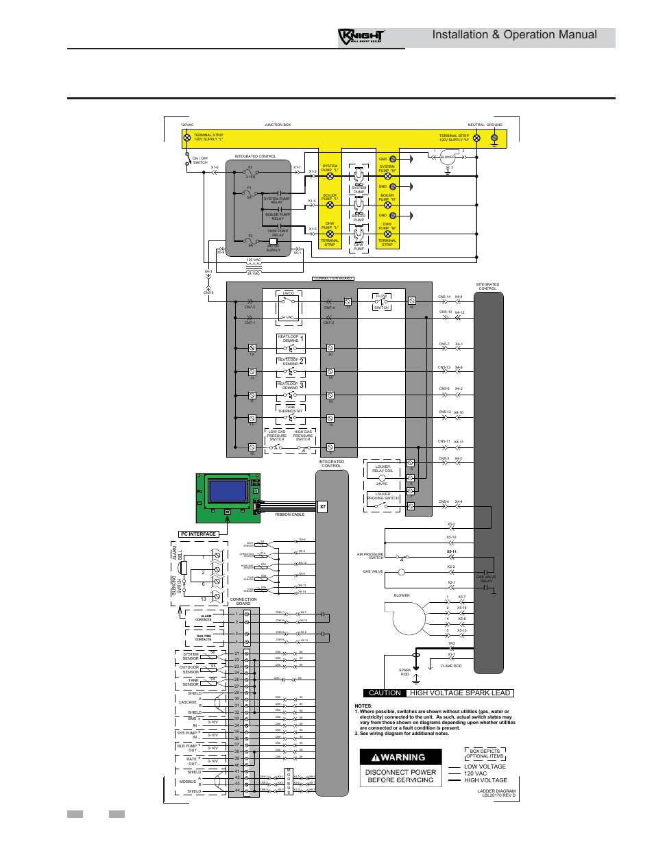 Diagrams, Installation & operation manual, Figure 13-1 ladder diagram | Caution high voltage spark lead | Lochinvar Wall Mount Boiler WH 55-399 User Manual | Page 78 / 80