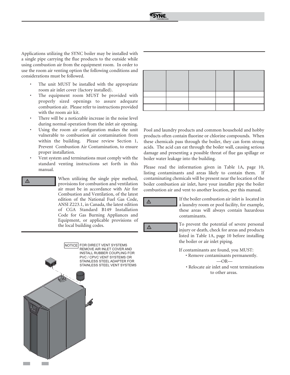 General, Venting, Optional room air | Lochinvar Sync Condensing Boiler 1 User Manual | Page 18 / 68