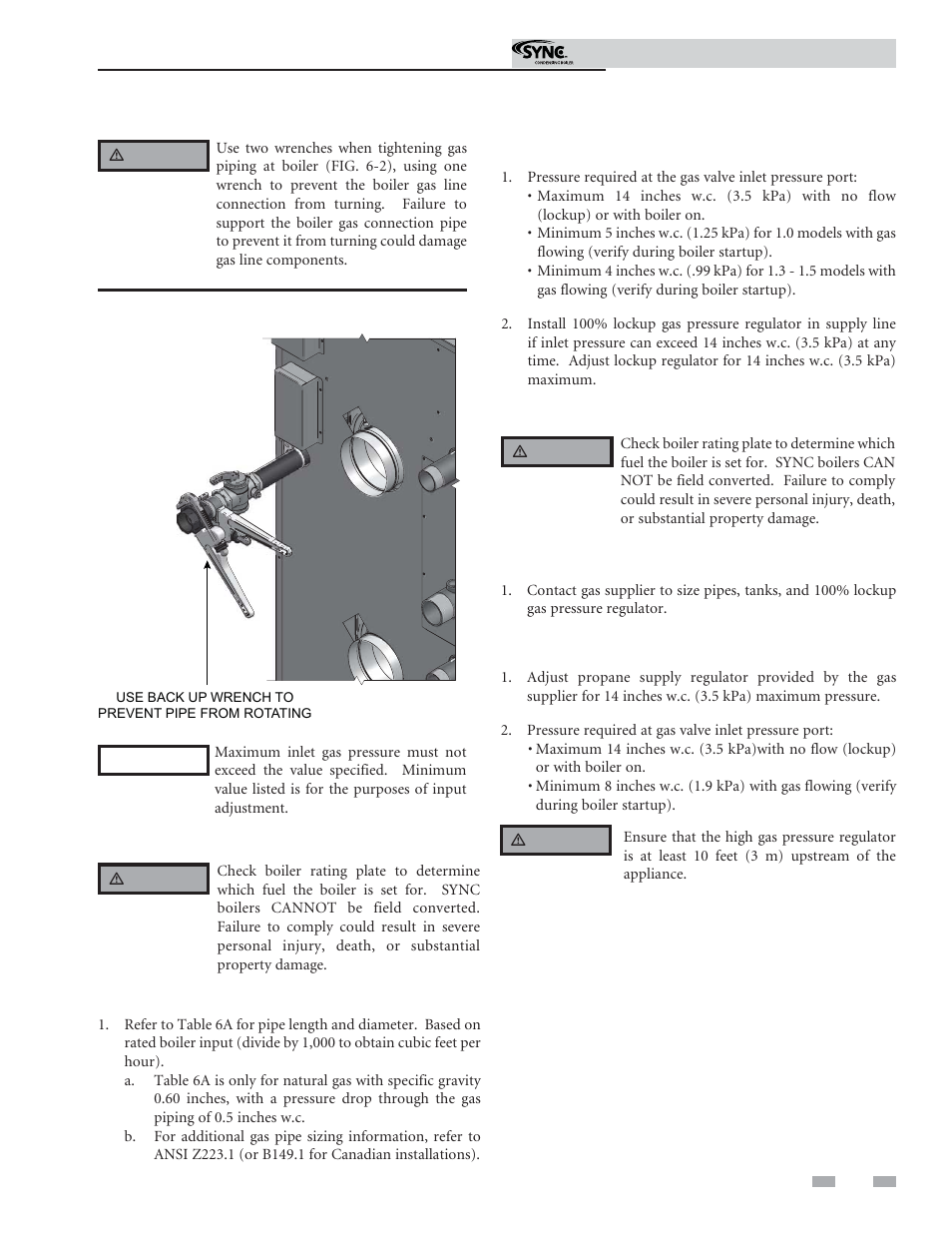 Gas connections, Propane gas, Natural gas | Lochinvar Sync Condensing Boiler 1 User Manual | Page 35 / 68