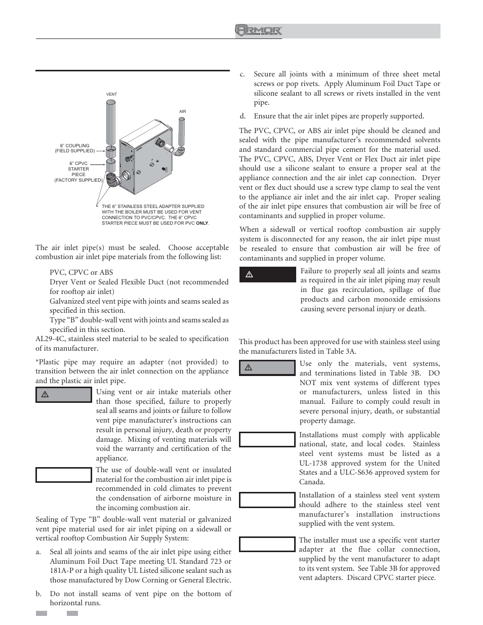 General, Venting | Lochinvar ARMOR 151 User Manual | Page 20 / 76