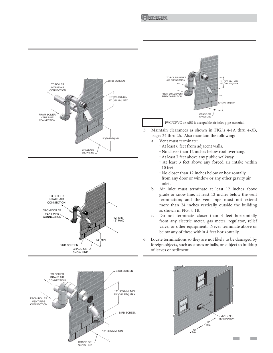 Sidewall direct venting, Vent/air termination – sidewall, Installation & operation manual | Lochinvar ARMOR 151 User Manual | Page 25 / 76