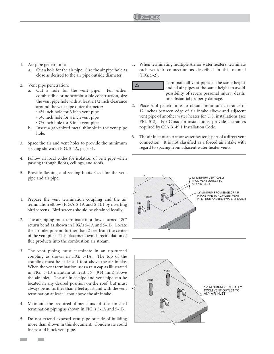 Vertical direct venting, Vent/air termination – vertical | Lochinvar ARMOR 151 User Manual | Page 32 / 76