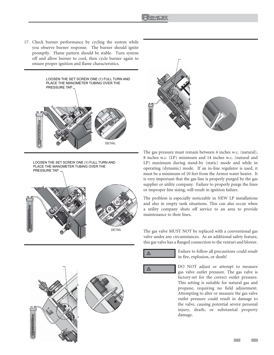 Gas connections | Lochinvar ARMOR 151 User Manual | Page 47 / 76