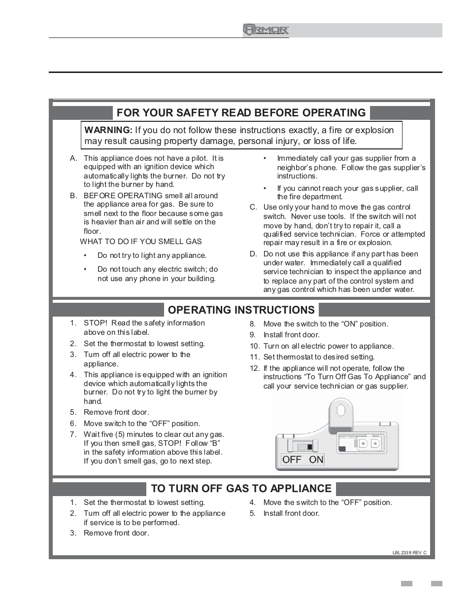 Start-up, For your safety read before operating, Operating instructions | Lochinvar ARMOR 151 User Manual | Page 55 / 76