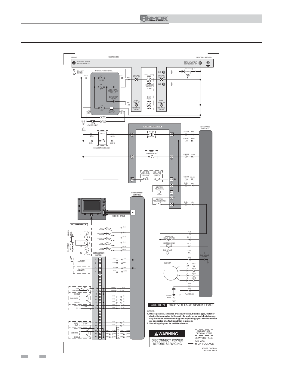 Diagrams, Installation & operation manual, Figure 13-1 ladder diagram | High voltage spark lead caution | Lochinvar ARMOR 151 User Manual | Page 72 / 76