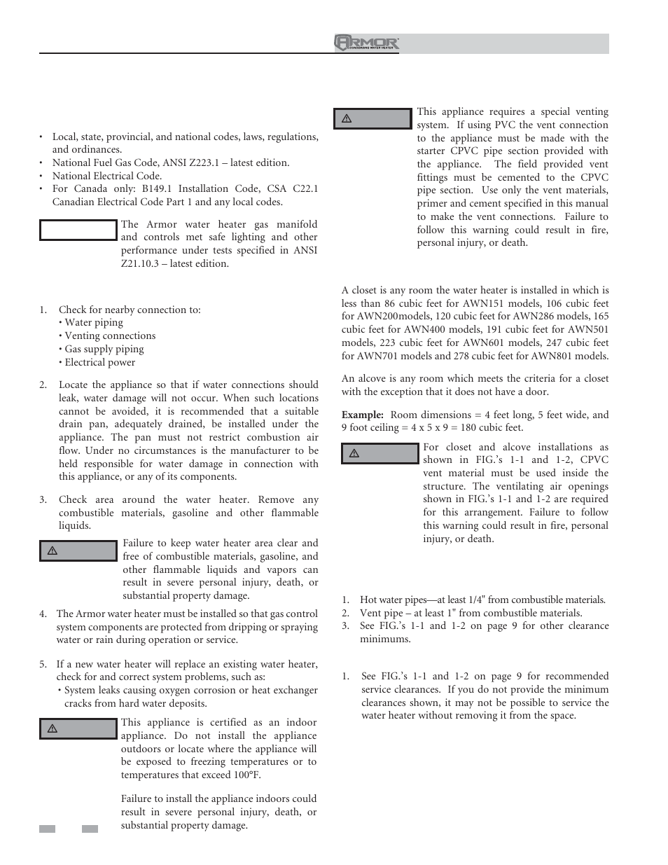 Determine water heater location | Lochinvar ARMOR 151 User Manual | Page 8 / 76